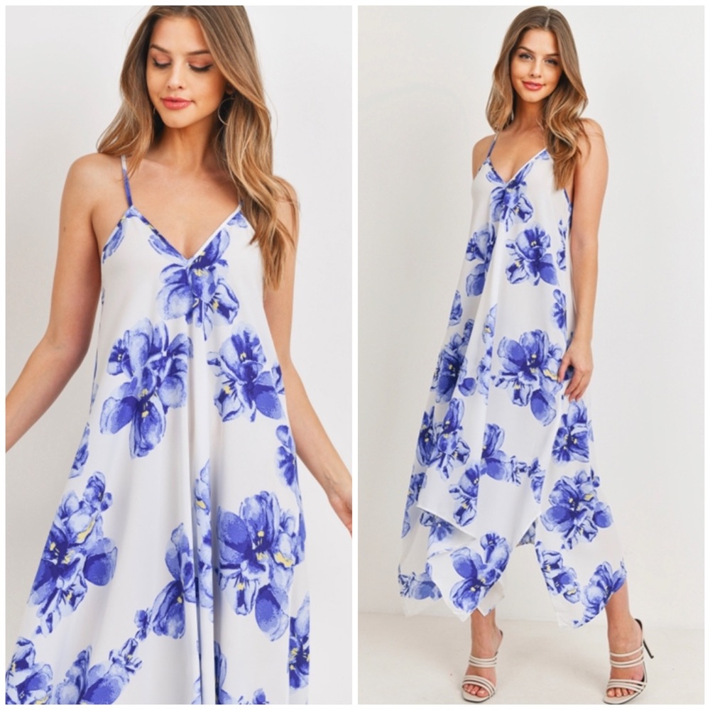 IVORY ROYAL WITH IRIS FLOWER PRINT HANDKERCHIEF HEM